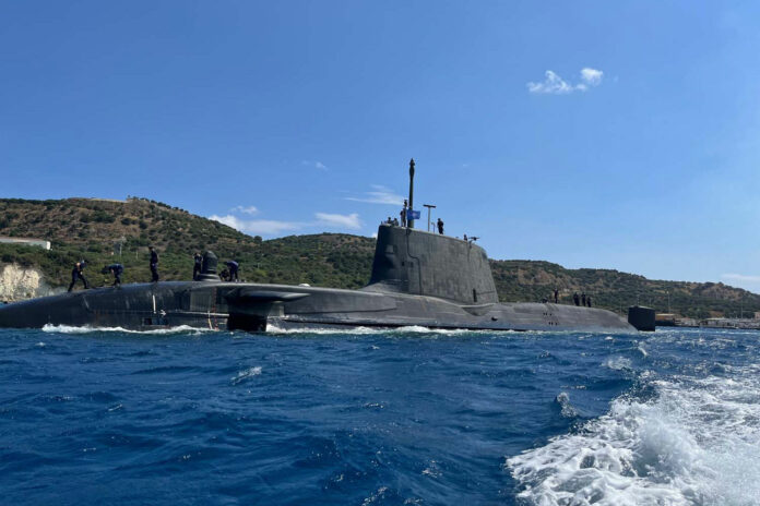 HMS Audacious in Crete during her first operational deployment.