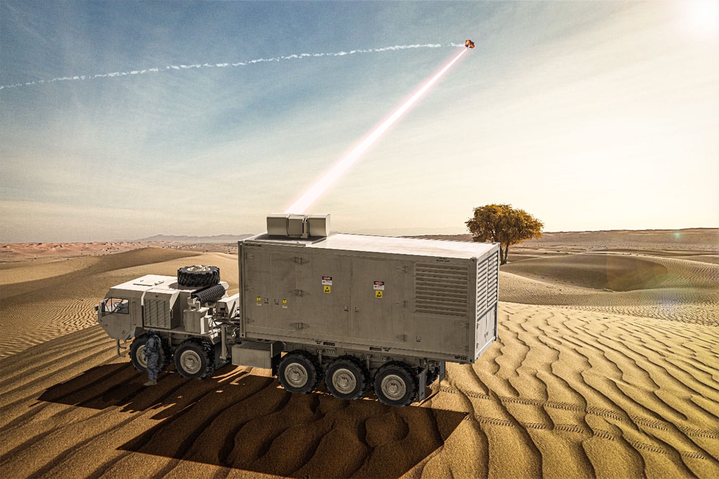 U.S. Army’s Indirect Fires Protection Capability-High Energy Laser (IFPC-HEL) Demonstrator laser weapon system.