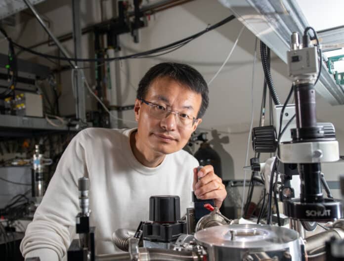 Peidong Yang at a probe station in his lab at Hildebrand Hall on the UC Berkeley campus