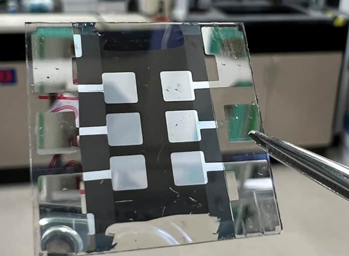 The inverted architecture of this perovskite solar cell, coupled with surface engineering, enabled researchers to improve efficiency and stability.