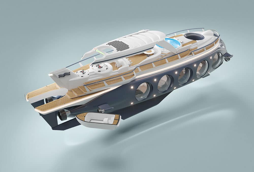 The Aronnax tender can transport five scuba divers underwater to the intended dive spot. 