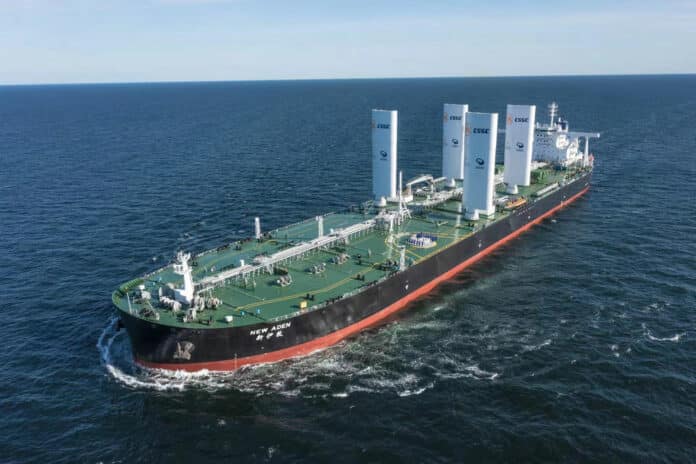 The new generation M/V “New Aden” VLCC is equipped with two pairs of new generation rigid wing sails.