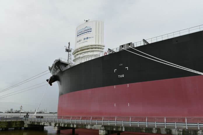 The world’s first bulk carrier to be partially powered by wind, the Shofu Maru, sailed into Newcastle on its maiden voyage.
