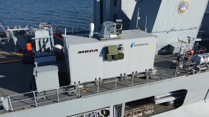 German Forces engage drones at short range with first-ever shipboard laser weapon firing.