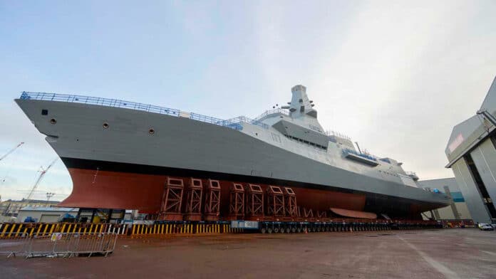 The first of the Royal Navy’s new Type 26 frigates is due to enter the water for the first time.