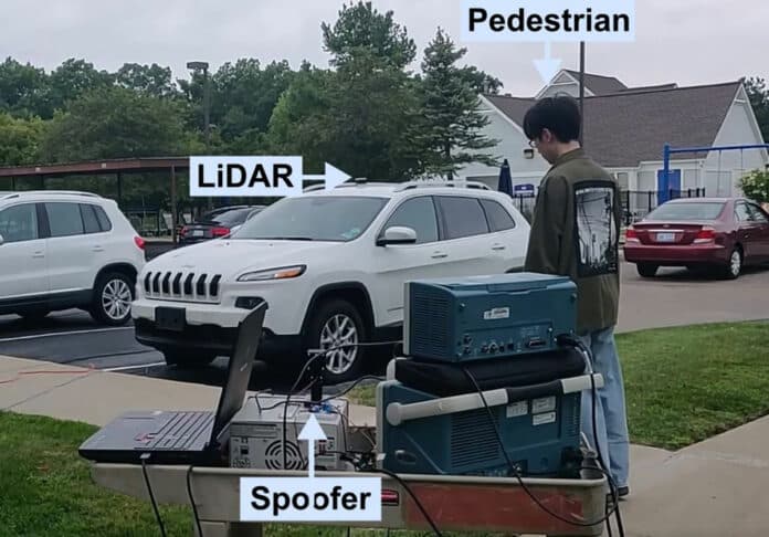 With the right timing, lasers shined at autonomous vehicles' lidar sensors can delete data about obstacles like pedestrians.