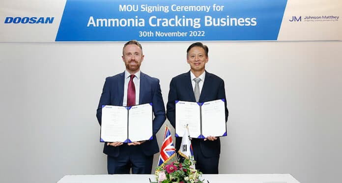 Doosan Enerbility and Britain's Johnson Matthey will work together for ammonia cracking business.