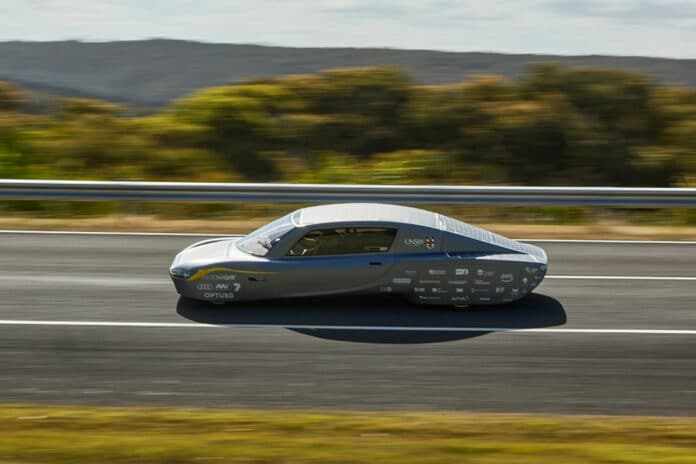 Sunswift 7 in action during the Guinness World Record attempt at the Australian Automotive Research Centre.