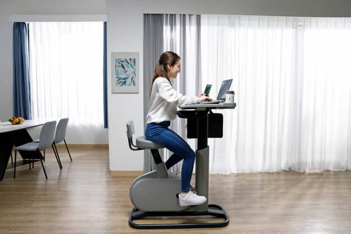 One hour of constant cycling on the bike desk can generate 75 watts of self-generated power.
