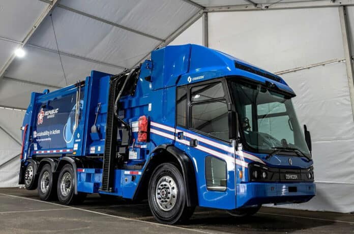 Republic Services unveiled the industry's first fully integrated electric recycling and waste collection truck.