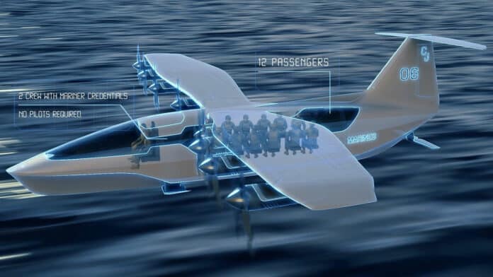 Regent Seaglider outfitted for defense passenger transport mission.