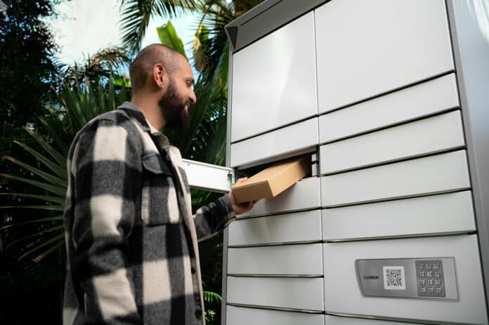 Cleveron 354, a battery-powered outdoor parcel locker.