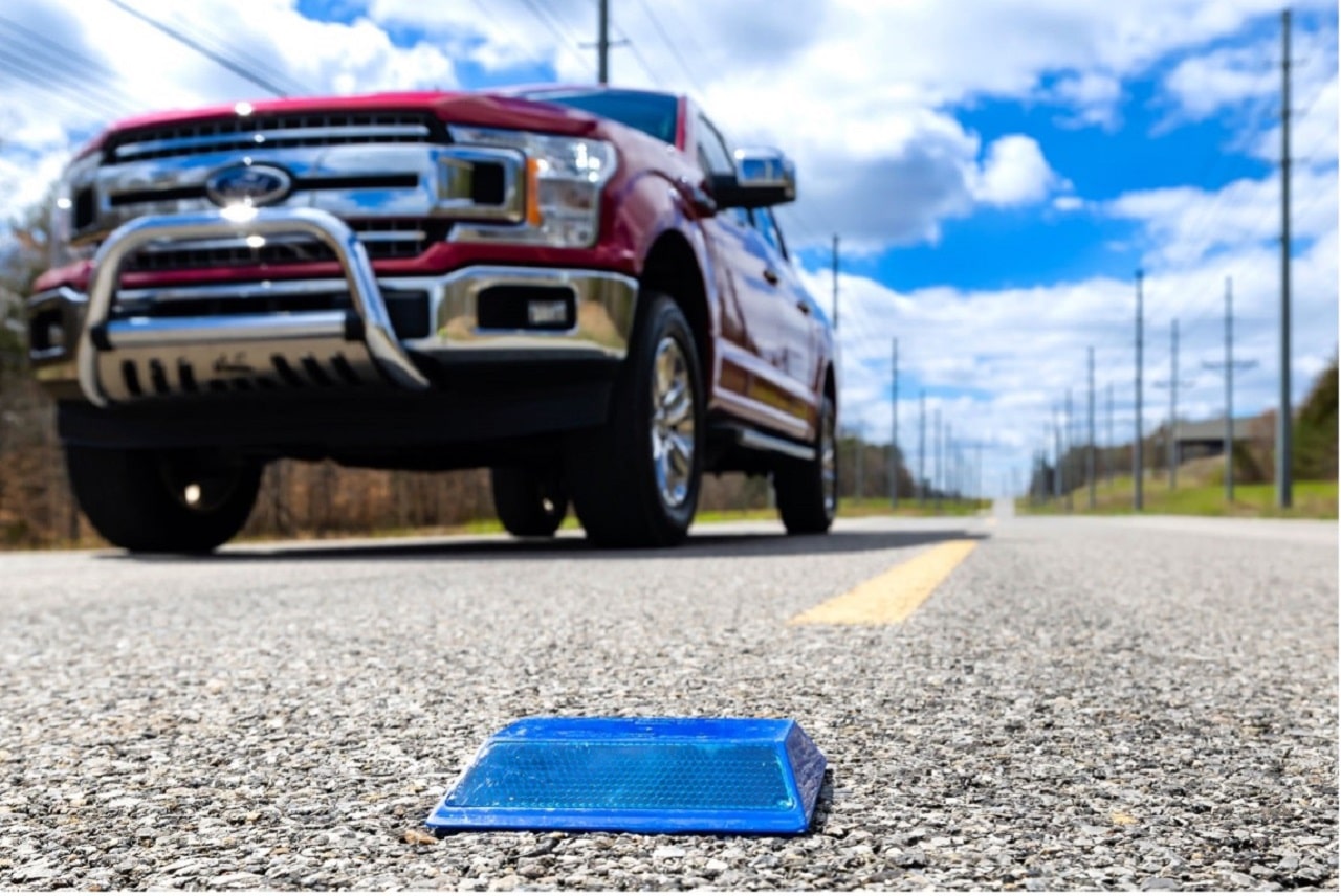 High-tech pavement markers helps autonomous cars see the road.
