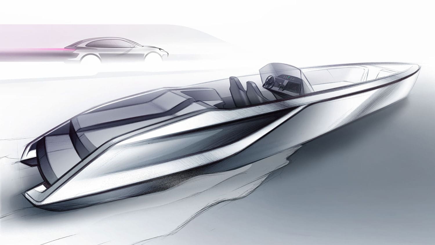 Concept art of the new electric sports boat.