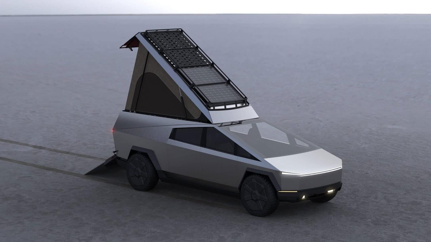 Space Camper's prototype of a wedge style camper for the Cybertruck