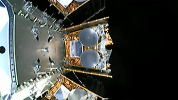 Release of the JoeySat telecommunications satellite.
