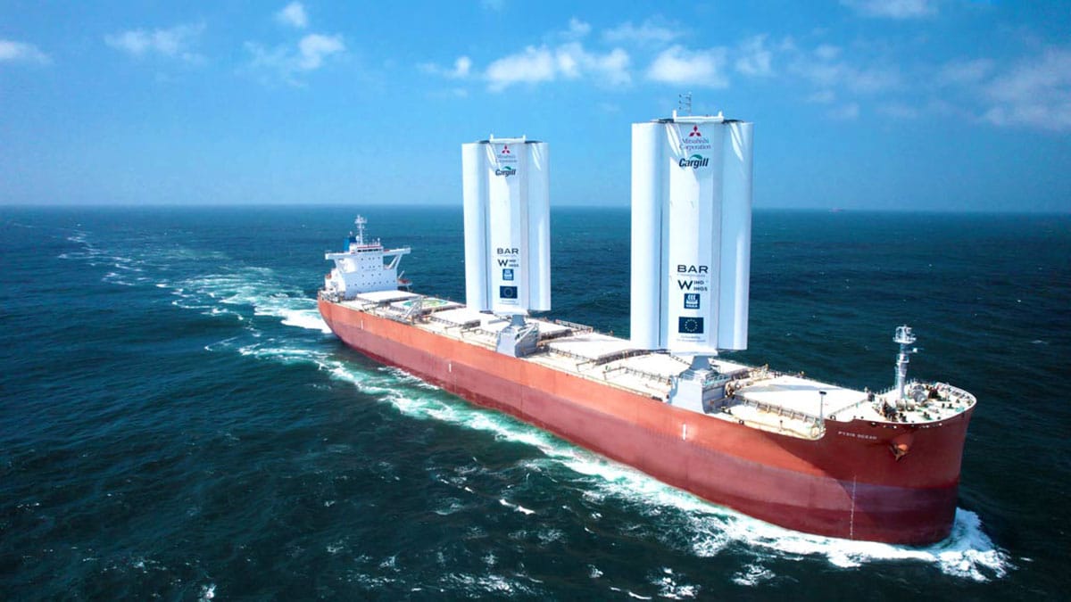 Pyxis Ocean retrofitted with WindWings setting sail for its maiden voyage, August 2023.