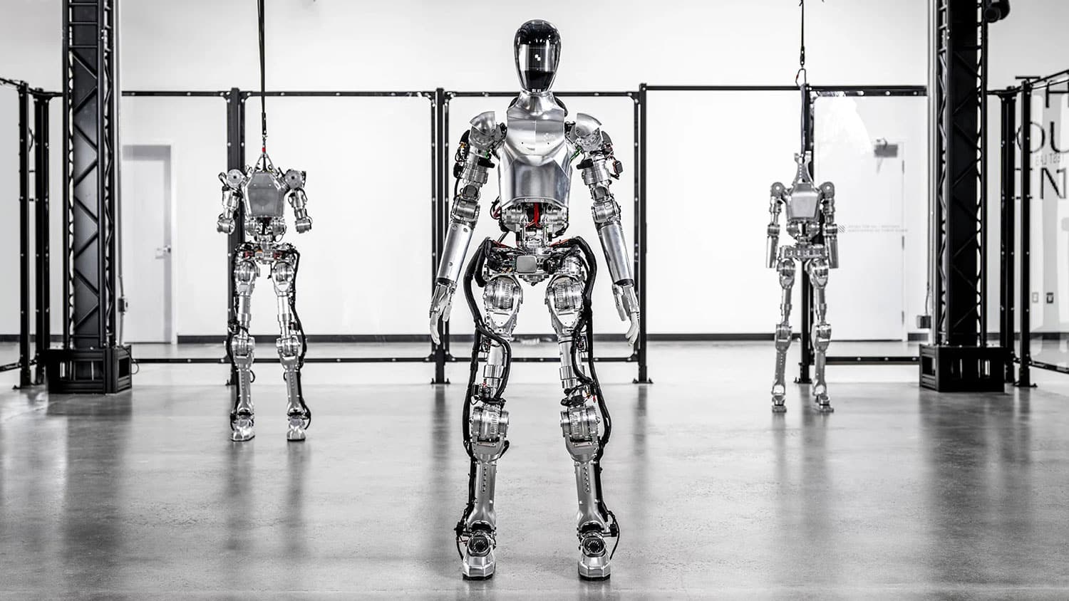 Figure 01 humanoid robot demonstrates dynamic bipedal walking.