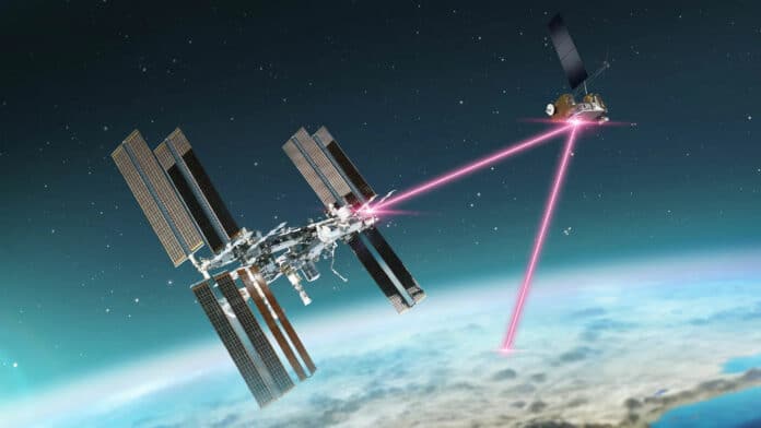 NASA's ILLUMA-T payload communicating with LCRD over laser signals.
