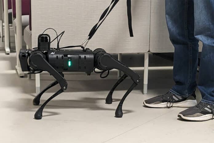 Associate Professor of Computer Science Shiqi Zhang and his students have programmed a robot guide dog to assist the visually impaired.