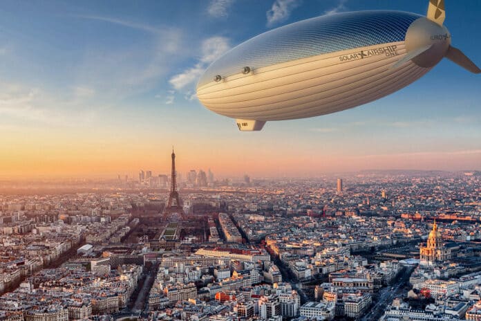This Solar Airship One will fly non-stop around the world for 20 days.