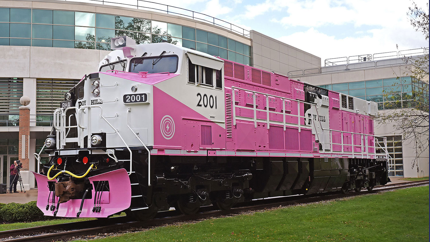 The unique, striking pink-colored locomotive was unveiled at Wabtec’s design and development center in Pennsylvania.