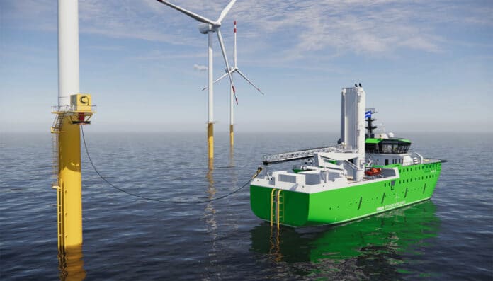 Damen launches first electric SOV that can charge offshore.