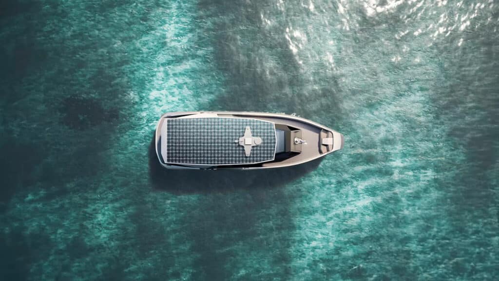 The yacht's roof also comes with photovoltaic cells that can help extend the range.