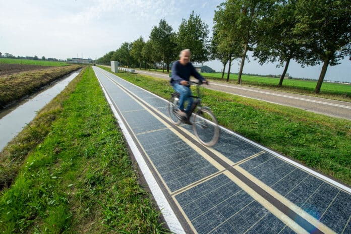 Two Wattway photovoltaic cycle paths are installed in the Netherlands.