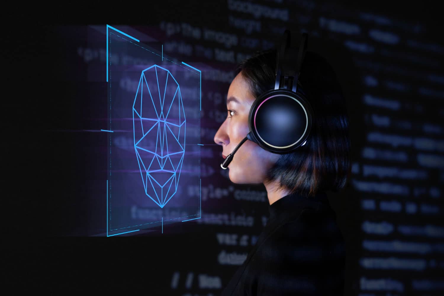 female programmer scanning her face