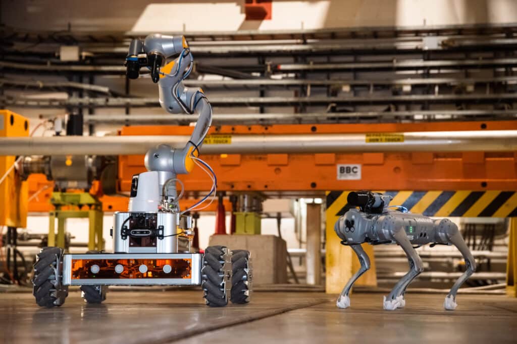 (Right to left) CERNquadbot with its counterpart, CERNBotNA – where NA stands for North Area. Together, these robots have completed a successful radiation protection survey inside CERN’s largest experiment area.