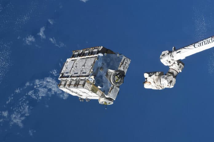 The International Space Station jettisons a 2.9-ton pallet carrying used batteries on March 11, 2021.