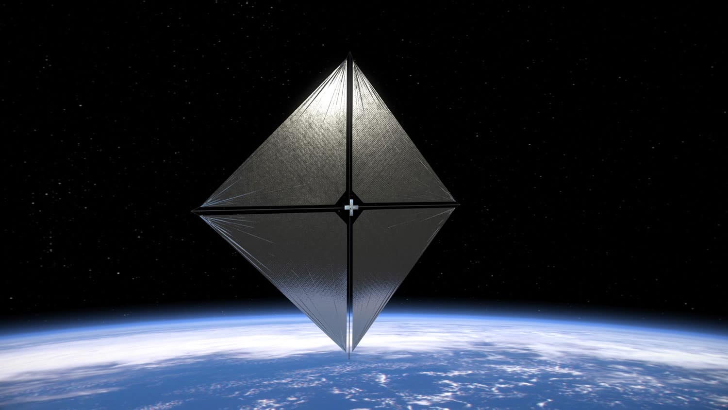 An artist’s concept of NASA’s Advanced Composite Solar Sail System spacecraft in orbit.